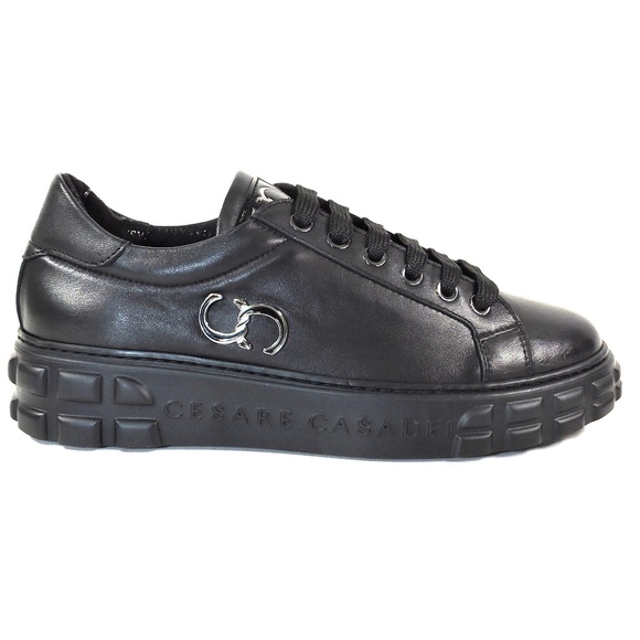 CASADEI 🇮🇹 WOMEN"S BLACK SOFT LEATHER COMFORT FASHION SNEAKERS - Picture 4 of 8
